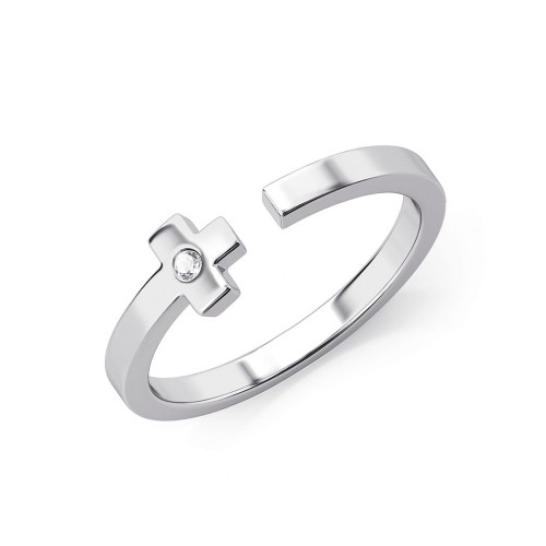 Charisma cross - Srebrny pierścionek z białym topazem