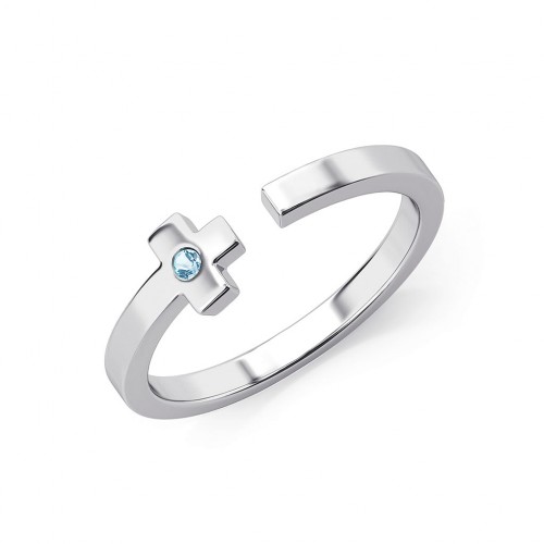 Charisma cross - Srebrny pierścionek z niebieskim topazem