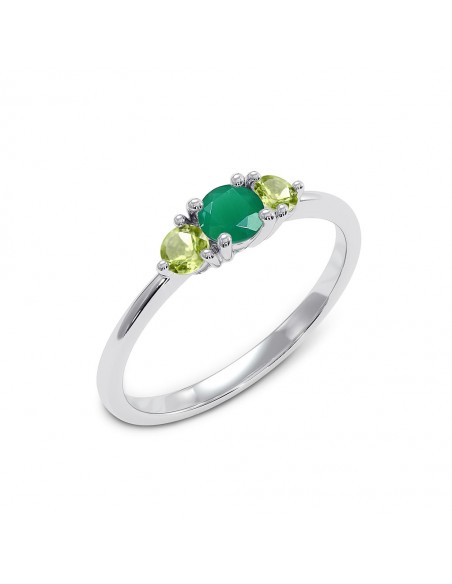 Cocktail - Srebrny pierścionek z onyksem i oliwinem