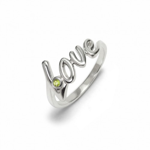Love - Srebrny pierścionek "miłość" z oliwinem