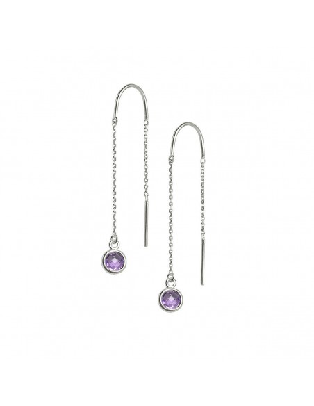 Aura - Srebrne kolczyki z ametystem na łańcuszku