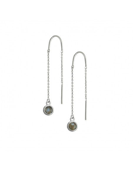 Aura - Srebrne kolczyki z labradorytem na łańcuszku