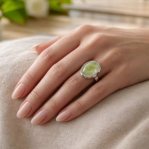 Stone - Srebrny pierścionek z prehnitem
