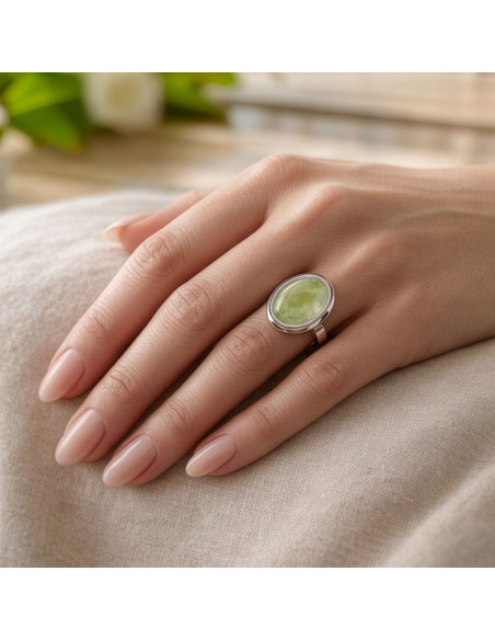 Stone - Srebrny pierścionek z prehnitem